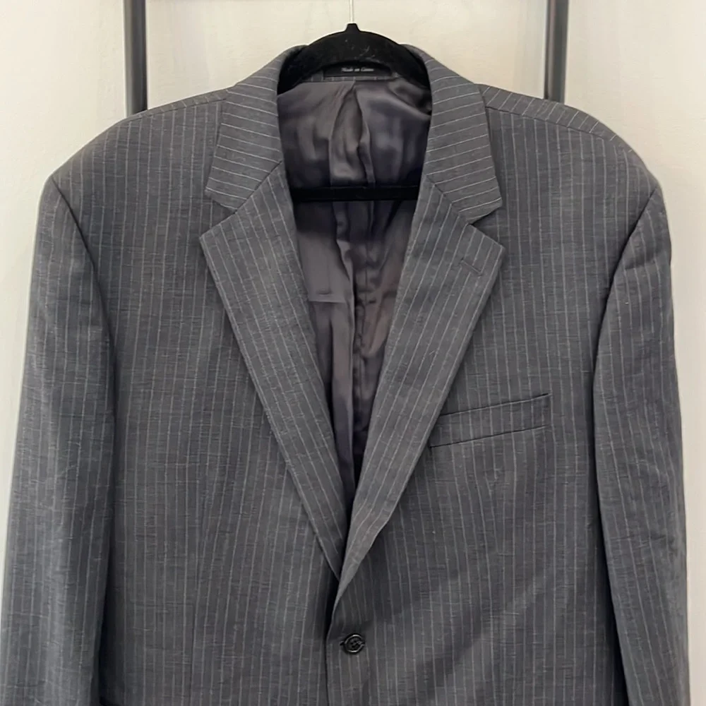 Ralph Lauren Gray Strips Blazer Wool Two Buttons Full Lining Men Size 48 R